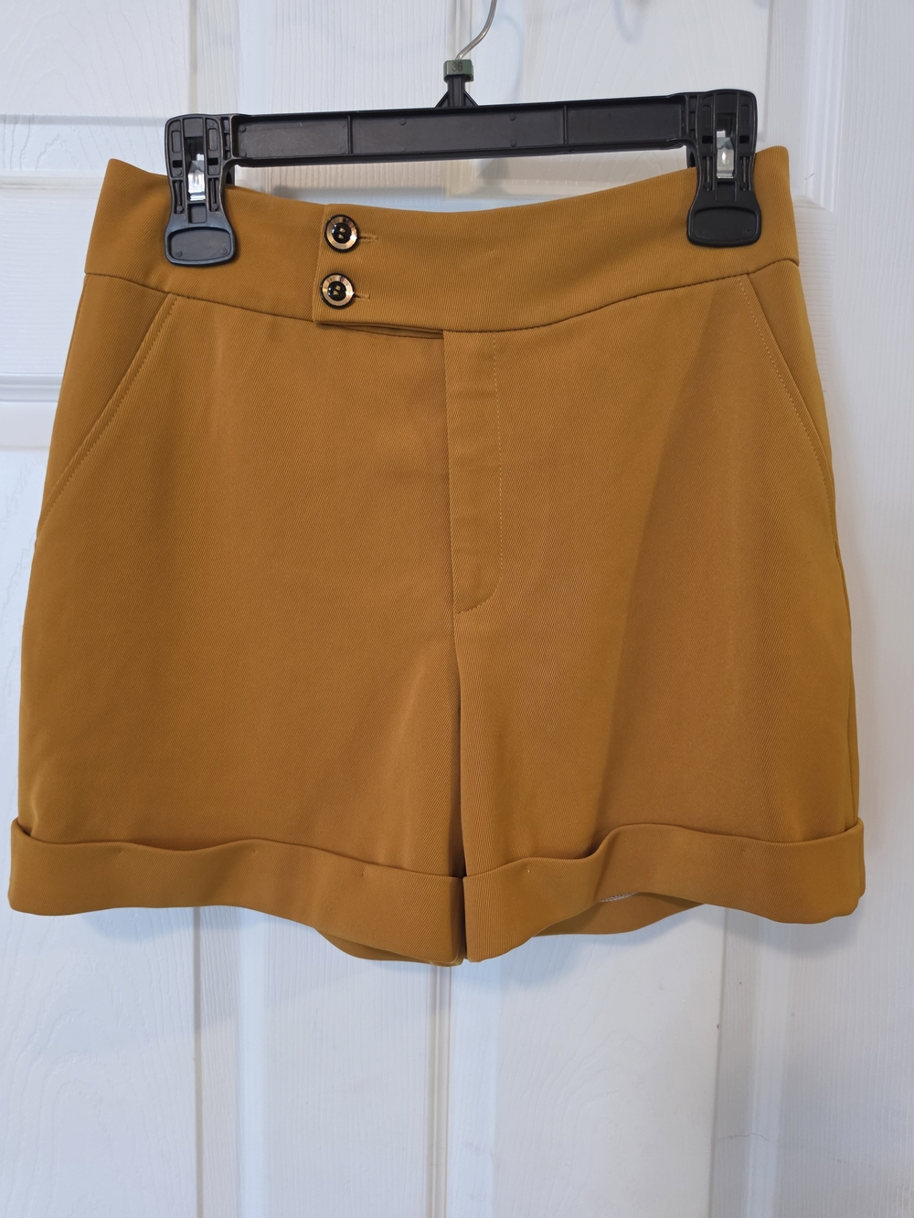 High-Waist Rolled Hem Women's Shorts - Mustard Size Small